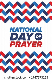 National Day of Prayer in United States. First Thursday of May. Annual day when Americans turn to God in prayer and meditation. Poster, card, banner and background. Vector illustration