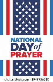 National Day of Prayer in United States. First Thursday of May. Annual day when Americans turn to God in prayer and meditation. Poster, card, banner and background. Vector illustration