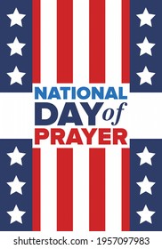 National Day of Prayer in United States. First Thursday of May. Annual day when Americans turn to God in prayer and meditation. Poster, card, banner and background. Vector illustration