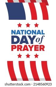 National Day of Prayer in United States. First Thursday of May. Annual day when Americans turn to God in prayer and meditation. Poster, card, banner and background. Vector illustration