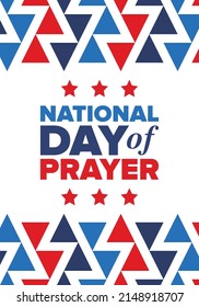 National Day of Prayer in United States. First Thursday of May. Annual day when Americans turn to God in prayer and meditation. Poster, card, banner and background. Vector illustration
