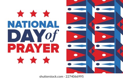 National Day of Prayer in United States. First Thursday of May. Annual day when Americans turn to God in prayer and meditation. Poster, card, banner and background. Vector illustration