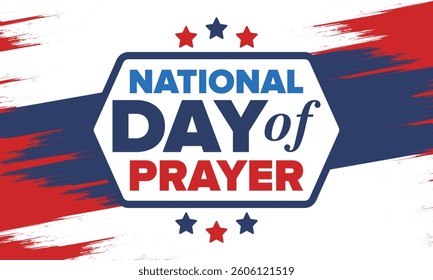 National Day of Prayer in United States. First Thursday of May. Annual day when Americans turn to God in prayer and meditation. Poster, card, banner and background. Vector illustration