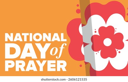 National Day of Prayer in United States. First Thursday of May. Annual day when Americans turn to God in prayer and meditation. Poster, card, banner and background. Vector illustration