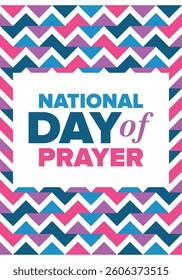 National Day of Prayer in United States. First Thursday of May. Annual day when Americans turn to God in prayer and meditation. Poster, card, banner and background. Vector illustration