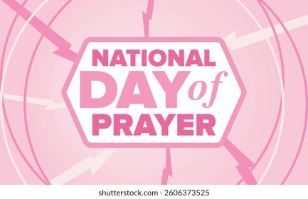 National Day of Prayer in United States. First Thursday of May. Annual day when Americans turn to God in prayer and meditation. Poster, card, banner and background. Vector illustration