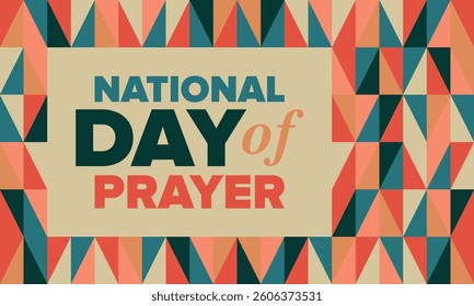 National Day of Prayer in United States. First Thursday of May. Annual day when Americans turn to God in prayer and meditation. Poster, card, banner and background. Vector illustration