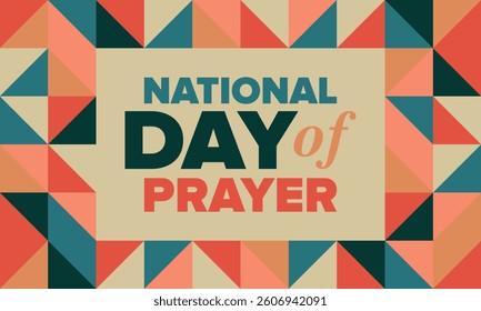 National Day of Prayer in United States. First Thursday of May. Annual day when Americans turn to God in prayer and meditation. Poster, card, banner and background. Vector illustration
