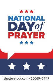 National Day of Prayer in United States. First Thursday of May. Annual day when Americans turn to God in prayer and meditation. Poster, card, banner and background. Vector illustration