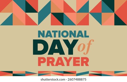 National Day of Prayer in United States. First Thursday of May. Annual day when Americans turn to God in prayer and meditation. Poster, card, banner and background. Vector illustration