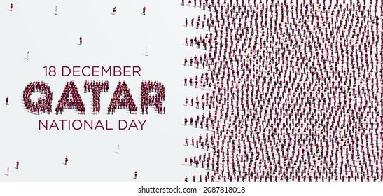 National Day of Qatar. A national holiday celebrating the union and gaining independence Qatar December 18 1878. Large group of people in a shape of Qatar National Day. Vector holiday illustration.