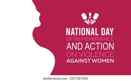 National day of remembrance and action on violence against Women is observed every year on December. People Awareness concept. background, placard, banner template Vector illustration design.