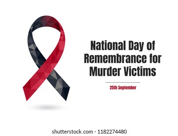 National Day of Remembrance for Murder Victims (September 25th) concept with red and black awareness ribbon isolated on white. 