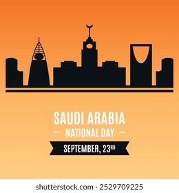 National Day of Saudi Arabia. Greeting card with silhouette of city skyline. Vector