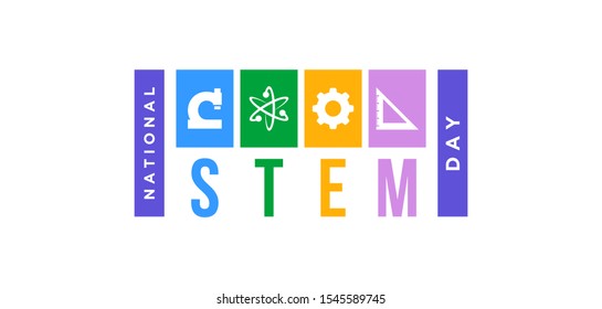 National Day Of Science Technology Engineering Mathematics With STEM Icon Logo Template