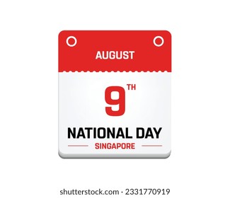 National day Singapore, National Day, Singapore, Calender with flag colors, 9th August, 9 August, National Day, Independence day, Calender Vector illustration Eps White Background Icon Singapore