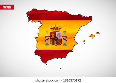 National day of Spain country. Abstract outline country map with flag in watercolor style illustration
