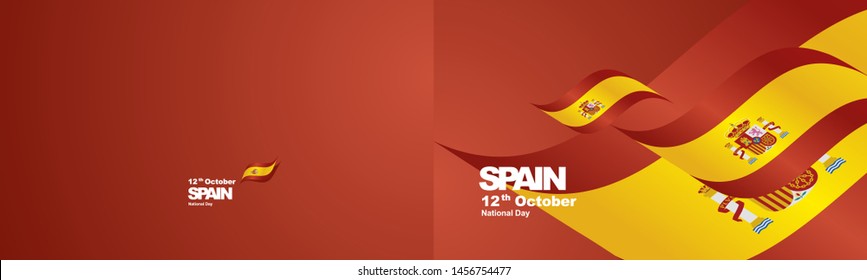 National Day Spain flag ribbon two fold landscape background