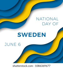national day of sweden banner template with paper cut colorful layers and text for greeting cards, posters, invitations, brochures