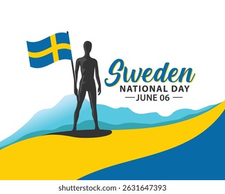 National Day of Sweden. Celebrated annually on June 6 in Sweden. Happy national holiday. Sweden flag. Swedish concept. Poster, card, banner and background