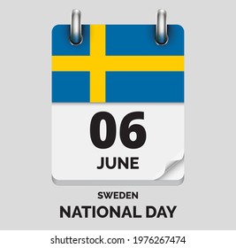 National Day Sweden - June 6, days of year flat realistic calendar icon National Day vector image with Sweden flag