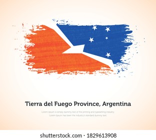 National day of Tierra del Fuego Province Argentina country. Abstract flag in shape of paint brush stroke with shiny colored background