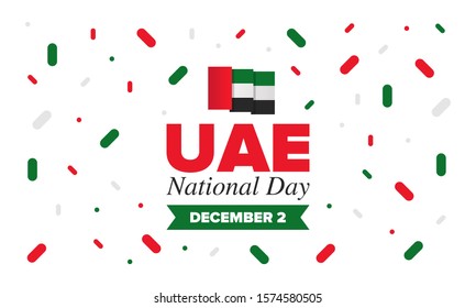 National Day in United Arab Emirates. National happy holiday, celebrated annual in December 2. UAE flag. Patriotic elements. Poster, card, banner and background. Vector illustration
