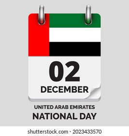 National Day ,United Arab Emirates -December 2, days of year flat realistic calendar icon National Day vector image with United Arab Emirates flag