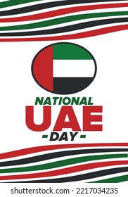 National Day in United Arab Emirates. National happy holiday, celebrated annual in December 2. UAE flag. Patriotic elements. Poster, card, banner and background. Vector illustration