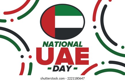 National Day in United Arab Emirates. National happy holiday, celebrated annual in December 2. UAE flag. Patriotic elements. Poster, card, banner and background. Vector illustration