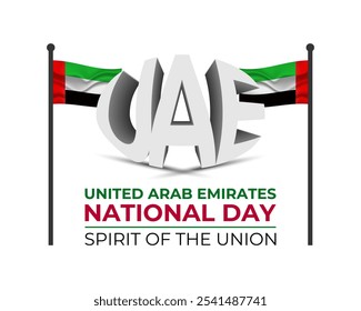 National Day of United Arab Emirates of 53 with  ribbon flag. Waving ribbon in the sky in front of tall buildings Abu Dhabi city. Spirit of the union vector Illustration. eps 10.