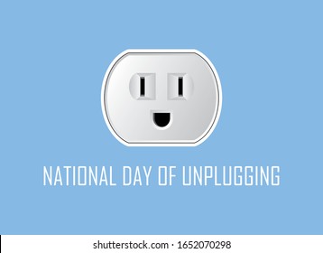 National Day of Unplugging vector. Usa electric socket. Electric power. Digital detox from technology. Happy electric plug vector. Important day