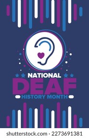 National Deaf History Month. Celebrated from March through April in United States. In honour of the achievement of the deaf and hard of hearing. Poster, postcard, banner. Vector illustration