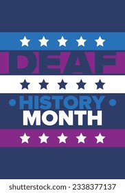 National Deaf History Monat. Feiert von März bis April in den Vereinigten Staaten. Zu Ehren der Errungenschaft der Gehörlosen und schwerhörig. Poster, Postkarte, Banner. Vektorgrafik