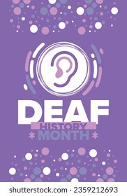 National Deaf History Month. Celebrated from March through April in United States. In honour of the achievement of the deaf and hard of hearing. Poster, postcard, banner. Vector illustration