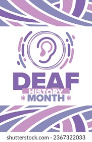 National Deaf History Monat. Feiert von März bis April in den Vereinigten Staaten. Zu Ehren der Errungenschaft der Gehörlosen und schwerhörig. Poster, Postkarte, Banner. Vektorgrafik