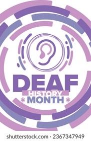 National Deaf History Month. Celebrated from March through April in United States. In honour of the achievement of the deaf and hard of hearing. Poster, postcard, banner. Vector illustration