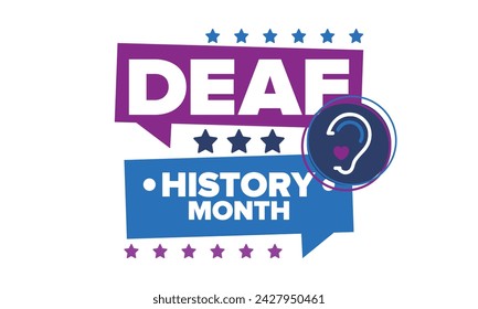 In: National Deaf History Month. Gefeiert von März bis April in den Vereinigten Staaten. Zu Ehren der Errungenschaften der Gehörlosen und Schwerhörigen. Poster, Postkarte, Banner. Vektorgrafik