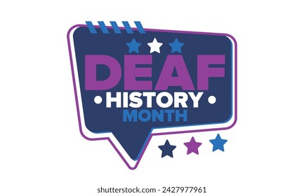 In: National Deaf History Month. Gefeiert von März bis April in den Vereinigten Staaten. Zu Ehren der Errungenschaften der Gehörlosen und Schwerhörigen. Poster, Postkarte, Banner. Vektorgrafik