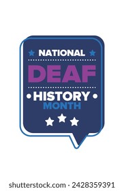 In: National Deaf History Month. Gefeiert von März bis April in den Vereinigten Staaten. Zu Ehren der Errungenschaften der Gehörlosen und Schwerhörigen. Poster, Postkarte, Banner. Vektorgrafik