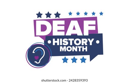 In: National Deaf History Month. Gefeiert von März bis April in den Vereinigten Staaten. Zu Ehren der Errungenschaften der Gehörlosen und Schwerhörigen. Poster, Postkarte, Banner. Vektorgrafik