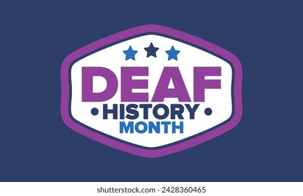 In: National Deaf History Month. Gefeiert von März bis April in den Vereinigten Staaten. Zu Ehren der Errungenschaften der Gehörlosen und Schwerhörigen. Poster, Postkarte, Banner. Vektorgrafik