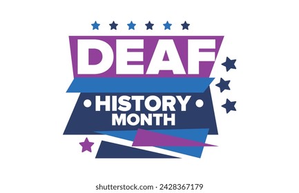 In: National Deaf History Month. Gefeiert von März bis April in den Vereinigten Staaten. Zu Ehren der Errungenschaften der Gehörlosen und Schwerhörigen. Poster, Postkarte, Banner. Vektorgrafik