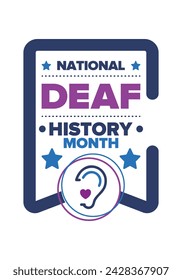 In: National Deaf History Month. Gefeiert von März bis April in den Vereinigten Staaten. Zu Ehren der Errungenschaften der Gehörlosen und Schwerhörigen. Poster, Postkarte, Banner. Vektorgrafik