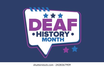 In: National Deaf History Month. Gefeiert von März bis April in den Vereinigten Staaten. Zu Ehren der Errungenschaften der Gehörlosen und Schwerhörigen. Poster, Postkarte, Banner. Vektorgrafik