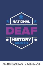 In: National Deaf History Month. Gefeiert von März bis April in den Vereinigten Staaten. Zu Ehren der Errungenschaften der Gehörlosen und Schwerhörigen. Poster, Postkarte, Banner. Vektorgrafik