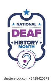 In: National Deaf History Month. Gefeiert von März bis April in den Vereinigten Staaten. Zu Ehren der Errungenschaften der Gehörlosen und Schwerhörigen. Poster, Postkarte, Banner. Vektorgrafik