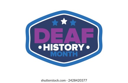 In: National Deaf History Month. Gefeiert von März bis April in den Vereinigten Staaten. Zu Ehren der Errungenschaften der Gehörlosen und Schwerhörigen. Poster, Postkarte, Banner. Vektorgrafik