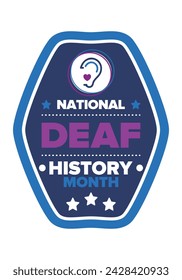 In: National Deaf History Month. Gefeiert von März bis April in den Vereinigten Staaten. Zu Ehren der Errungenschaften der Gehörlosen und Schwerhörigen. Poster, Postkarte, Banner. Vektorgrafik