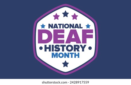 In: National Deaf History Month. Gefeiert von März bis April in den Vereinigten Staaten. Zu Ehren der Errungenschaften der Gehörlosen und Schwerhörigen. Poster, Postkarte, Banner. Vektorgrafik